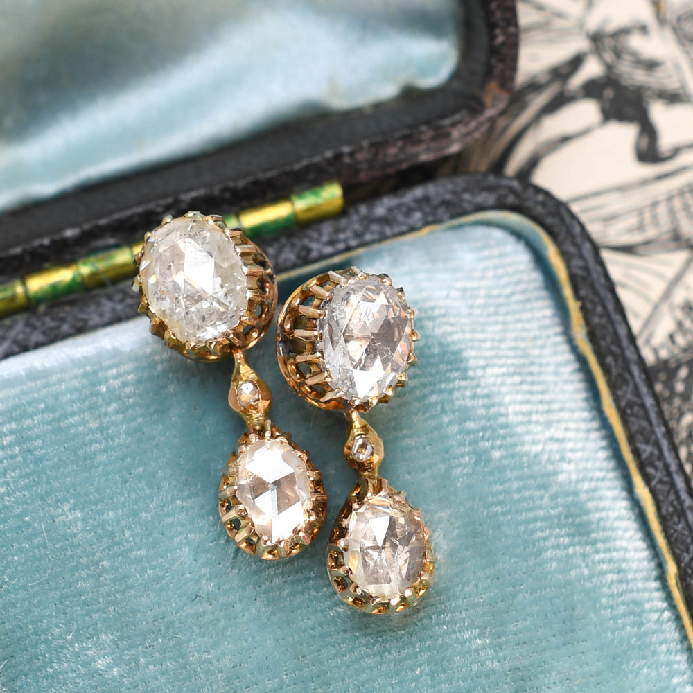 Georgian French Rose Cut Diamond Drop Earrings