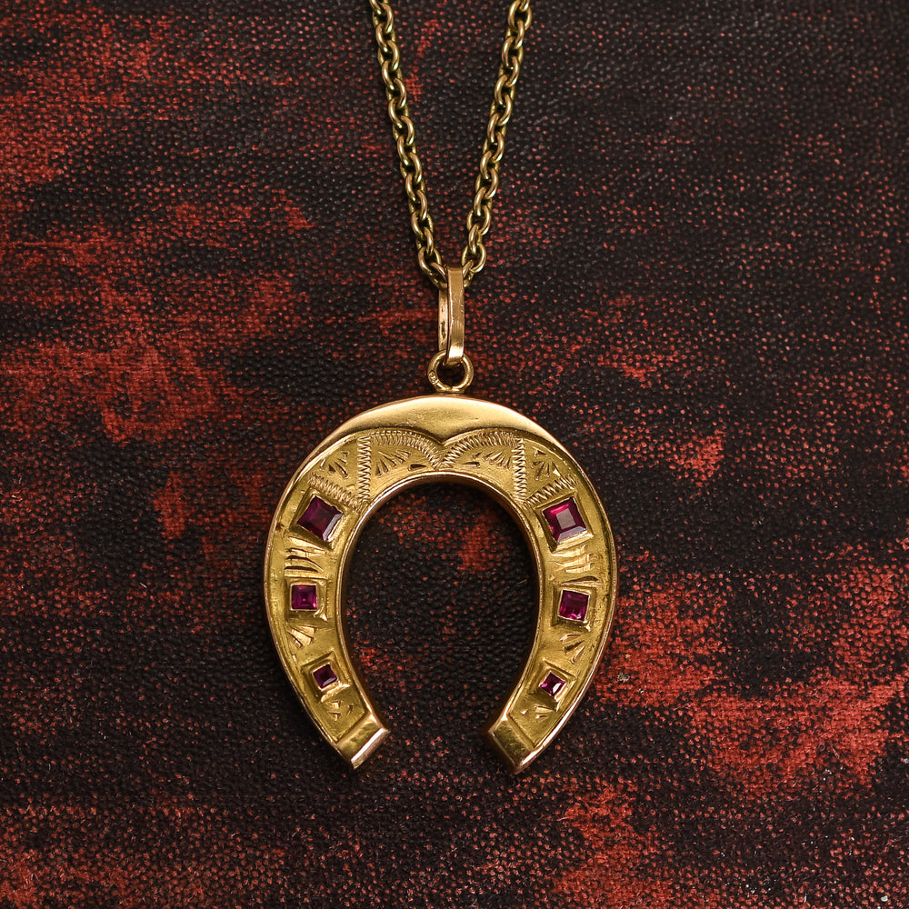 Victorian Ruby Lucky Horseshoe Pendant