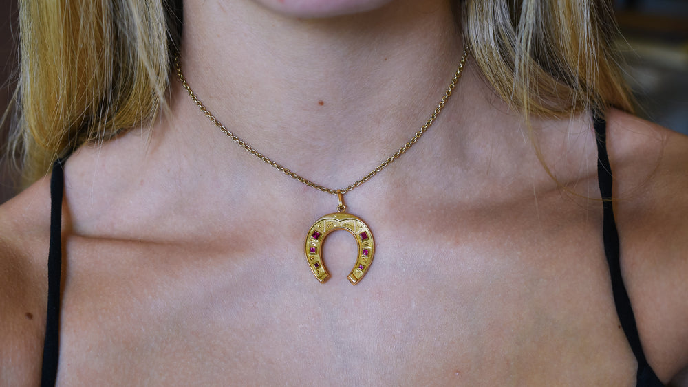 Victorian Ruby Lucky Horseshoe Pendant