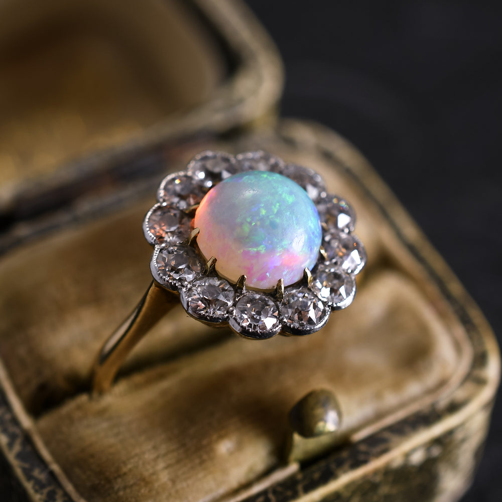 Edwardian Opal & Diamond Cluster Ring