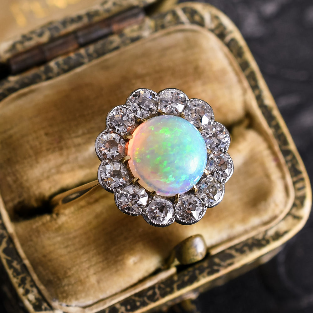Edwardian Opal & Diamond Cluster Ring
