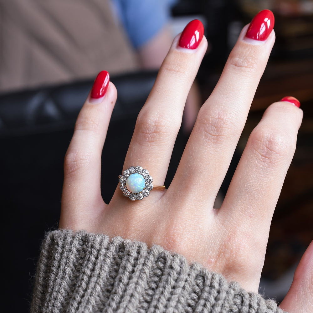 Edwardian Opal & Diamond Cluster Ring