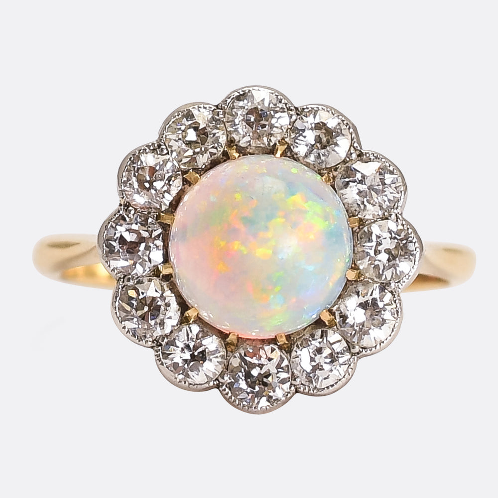 Edwardian Opal & Diamond Cluster Ring
