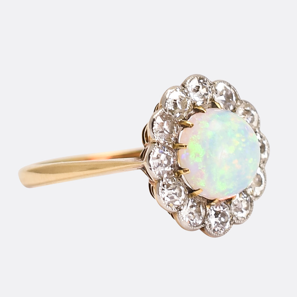 Edwardian Opal & Diamond Cluster Ring