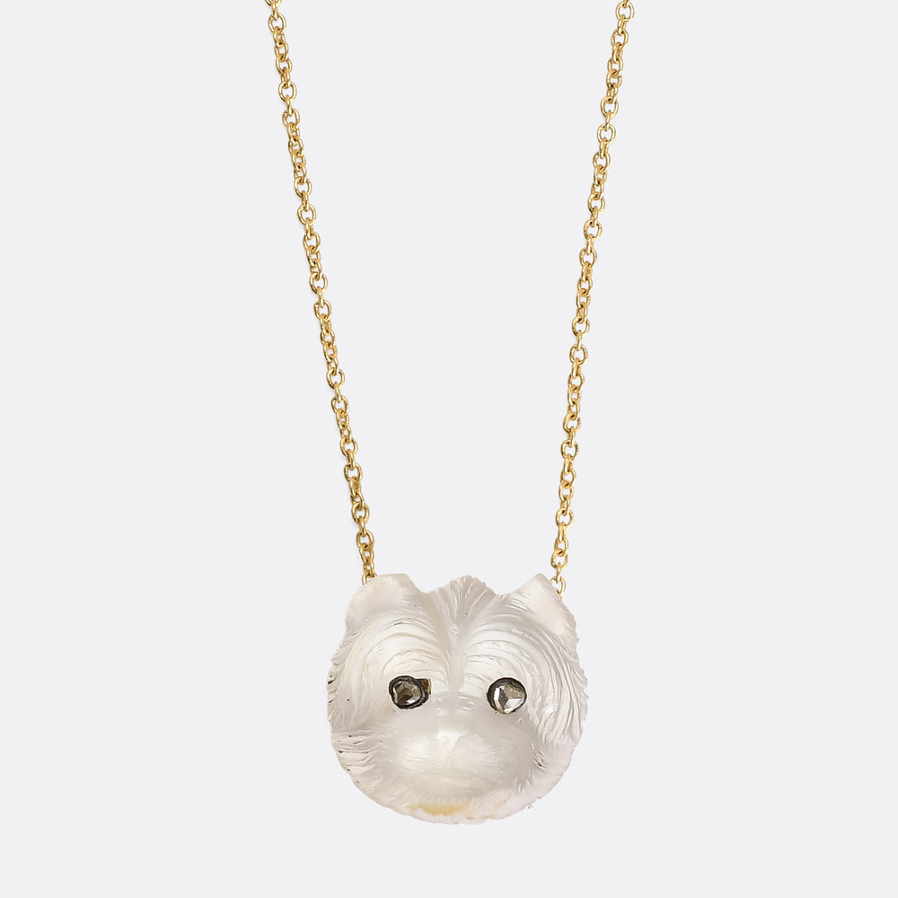Edwardian Moonstone & Diamond Dog Pendant & Chain