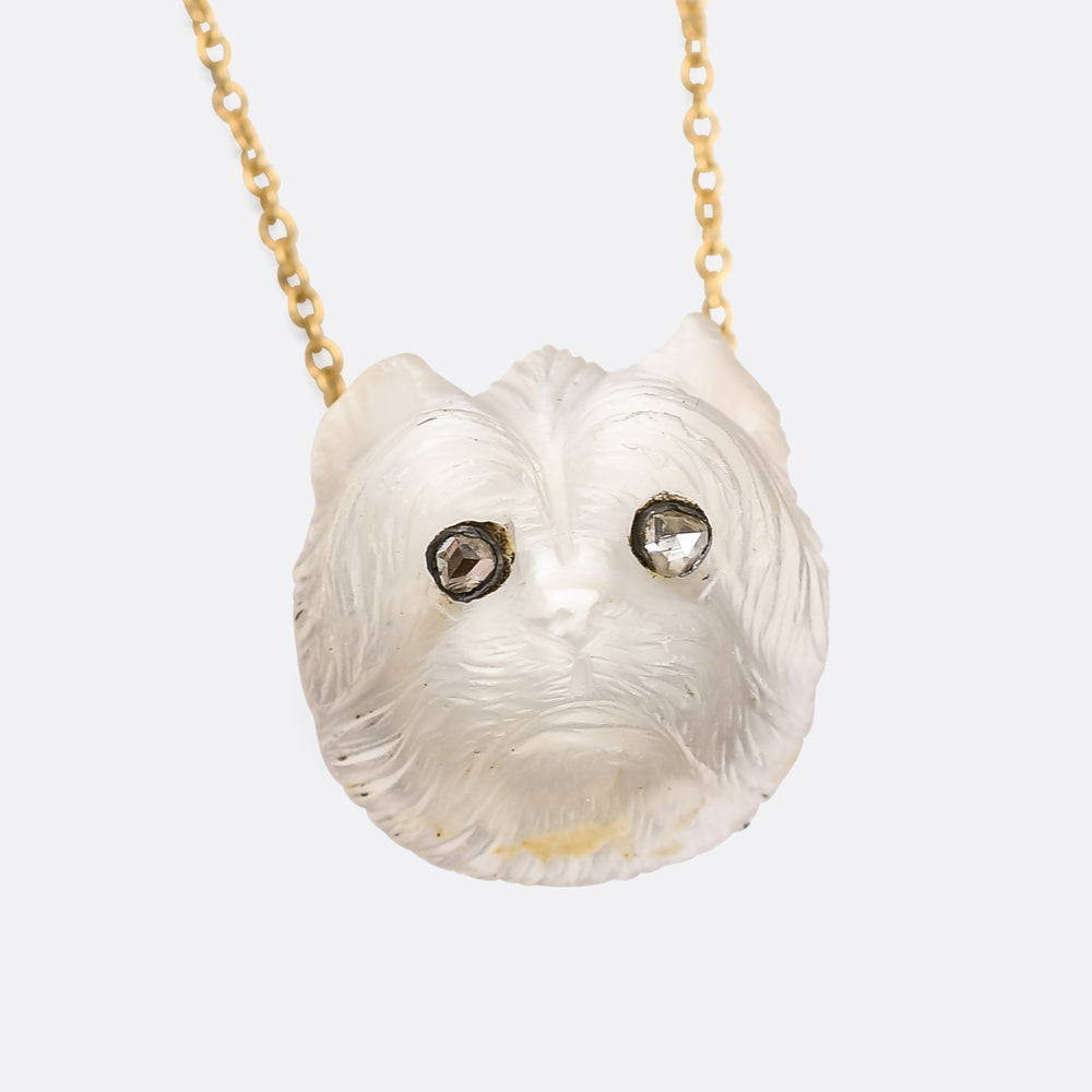 Edwardian Moonstone & Diamond Dog Pendant & Chain