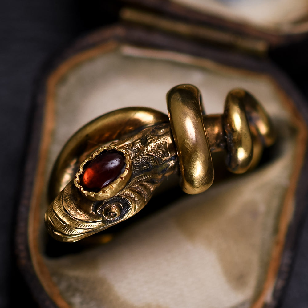 Victorian Garnet Coiled Snake Ring