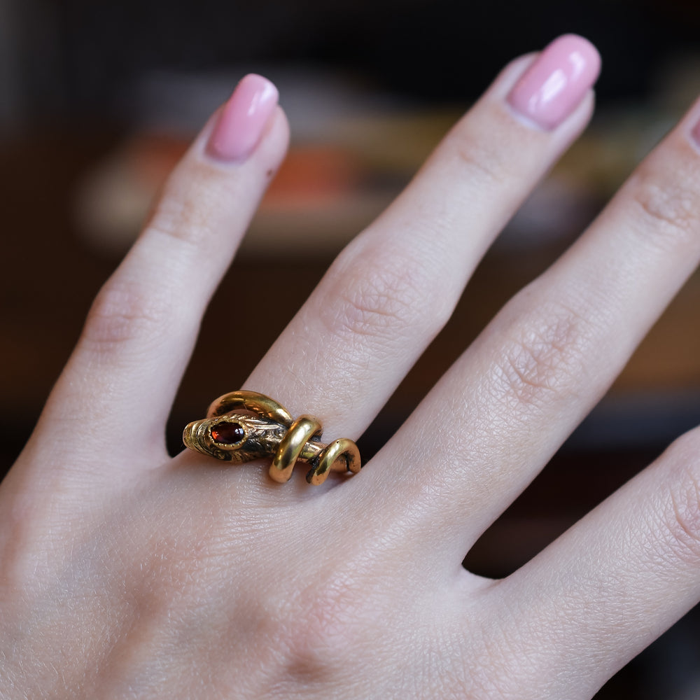 Victorian Garnet Coiled Snake Ring