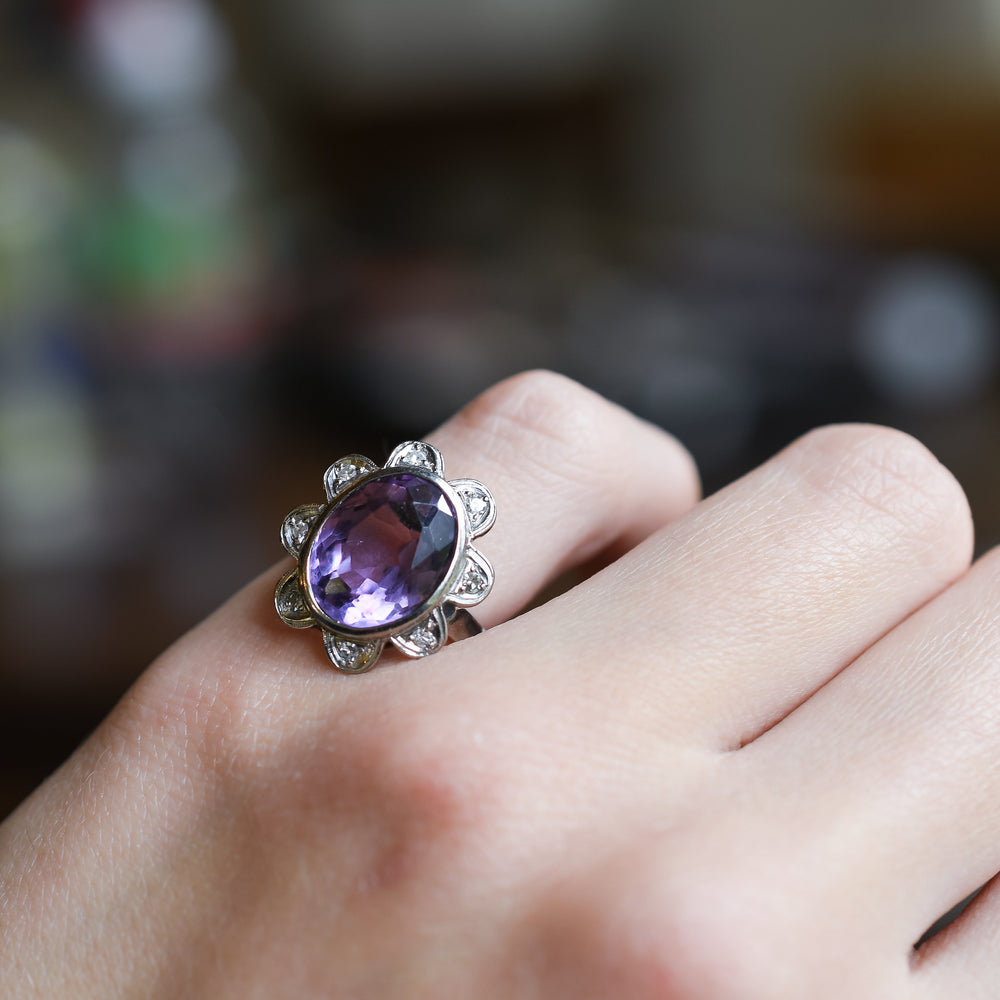 1930's Amethyst Flower Cluster Ring