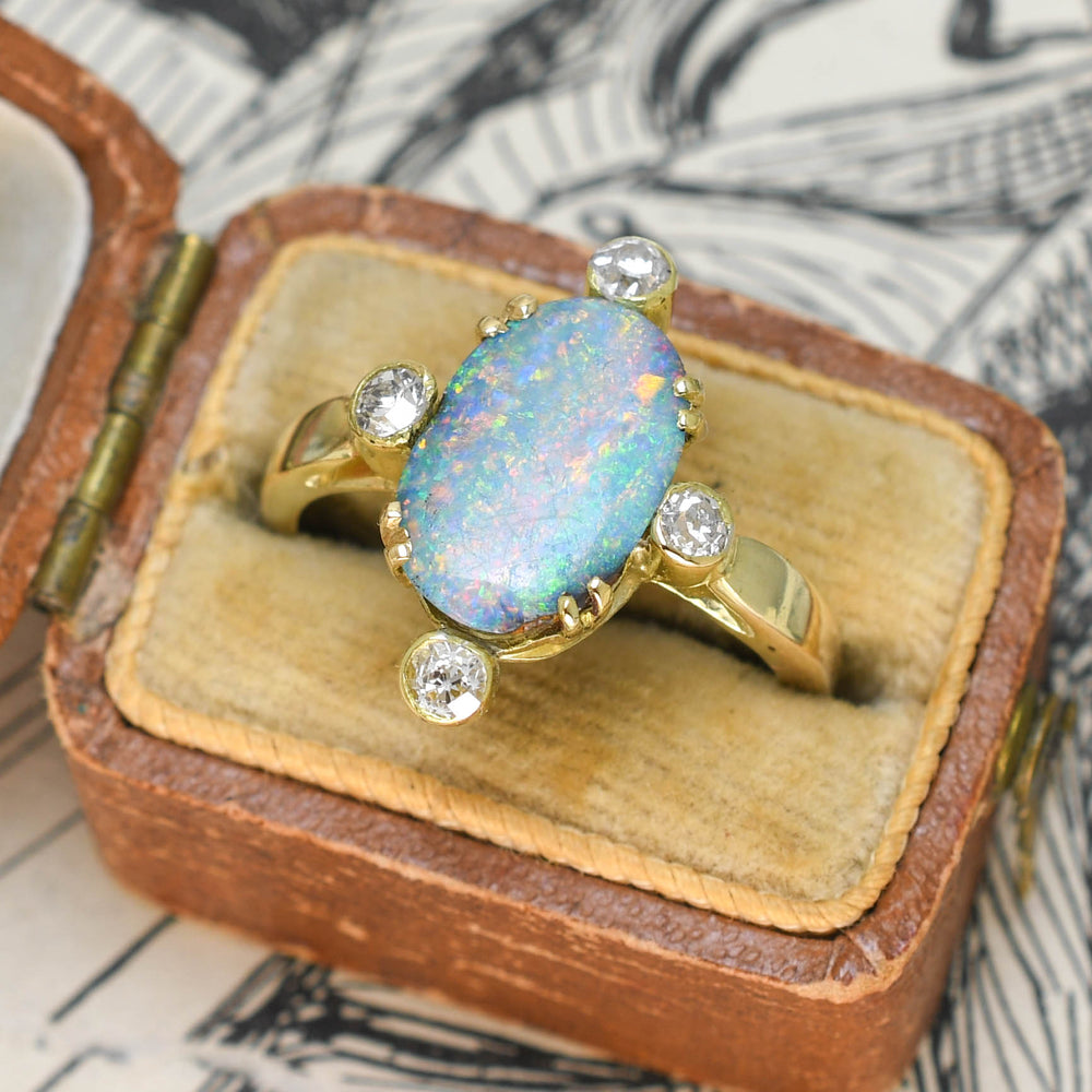 Art Deco Black Opal & Diamond Satellite Ring layaway deposit