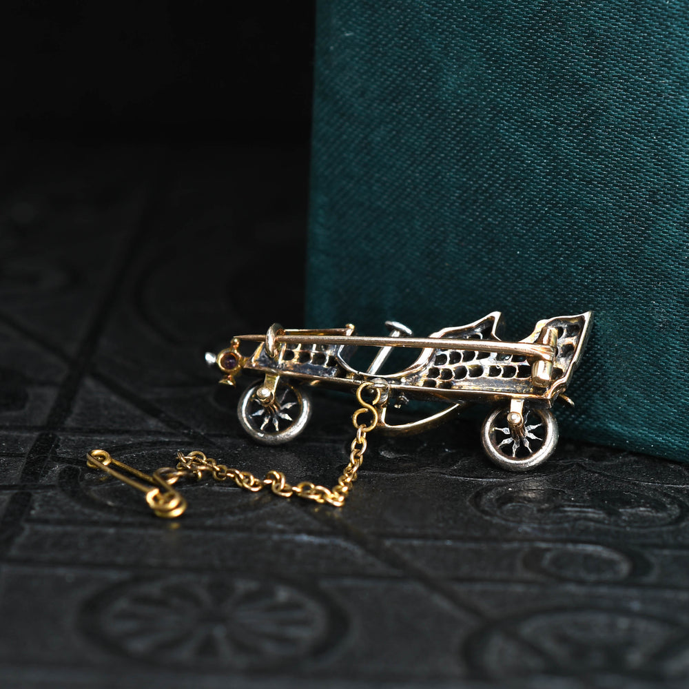 Victorian Diamond, Ruby & Demantoid Garnet Classic Car Brooch