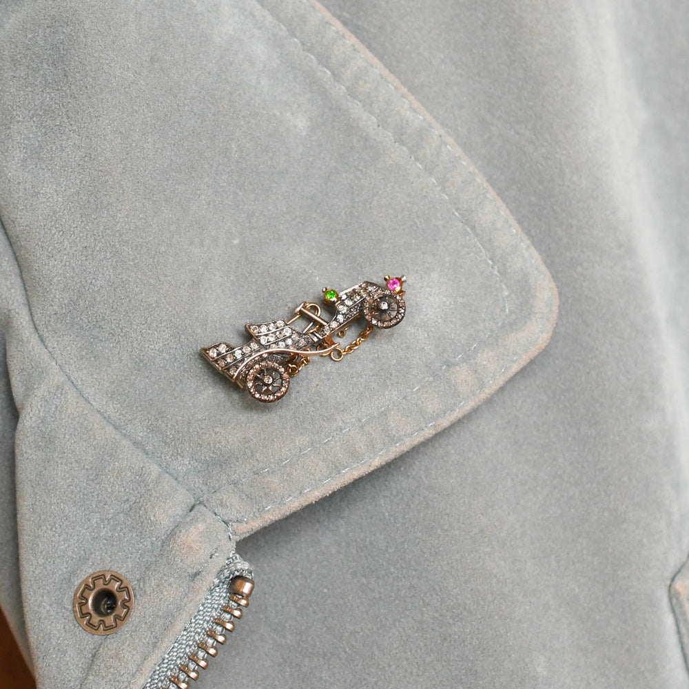 Victorian Diamond, Ruby & Demantoid Garnet Classic Car Brooch