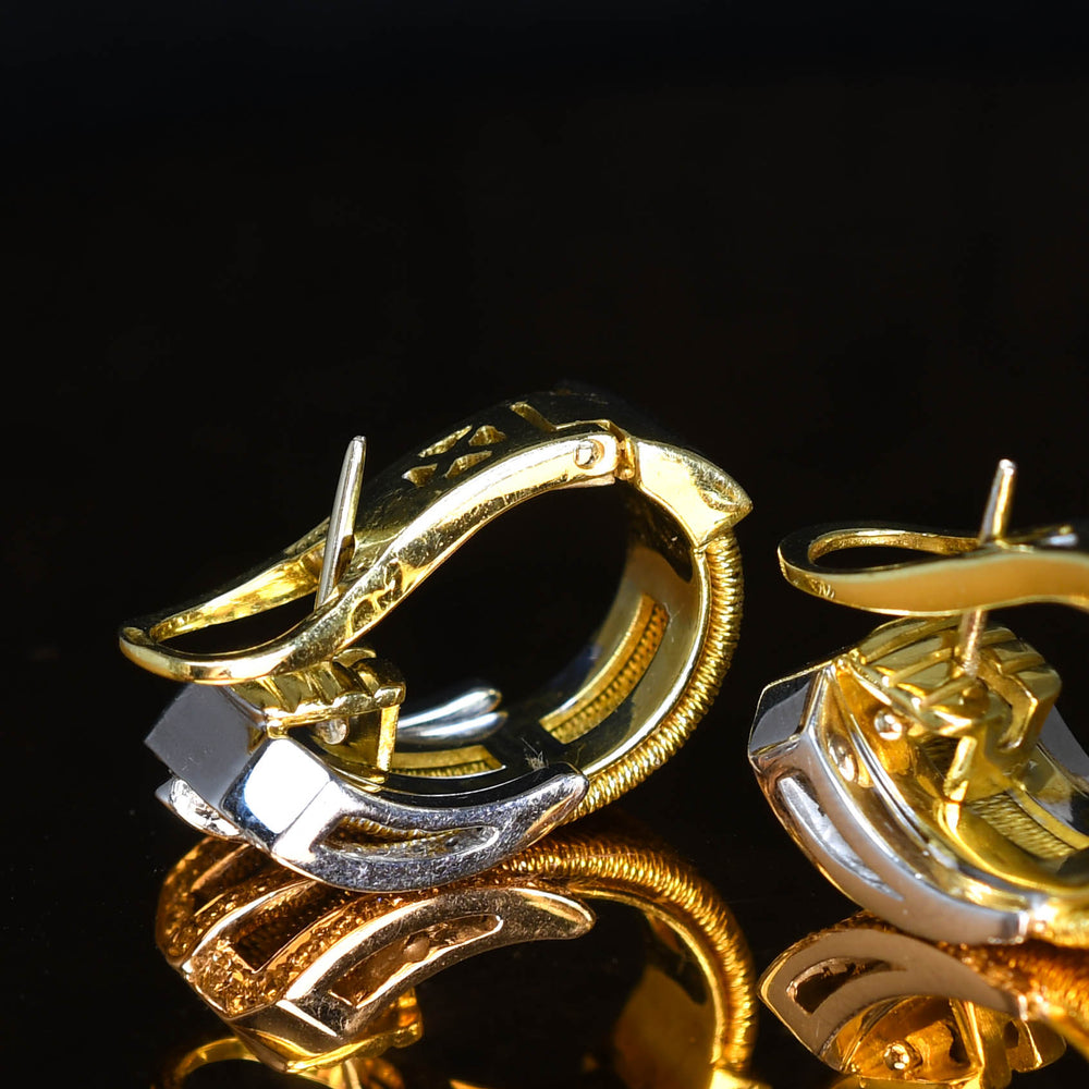 Vintage Diamond 18k Gold Buckle Earrings