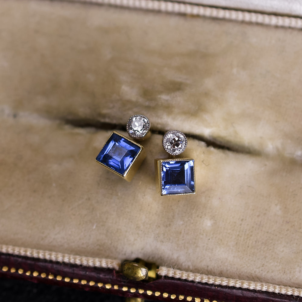 Edwardian Ceylon Sapphire & Diamond Earrings