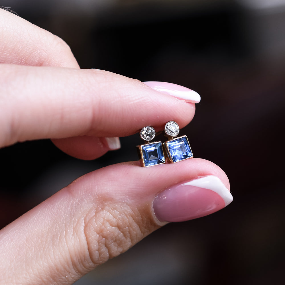 Edwardian Ceylon Sapphire & Diamond Earrings