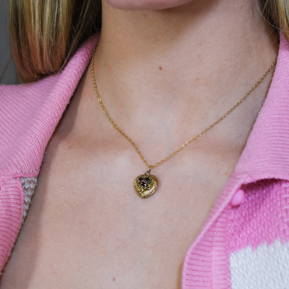 Georgian Flat Cut Garnet Heart Locket