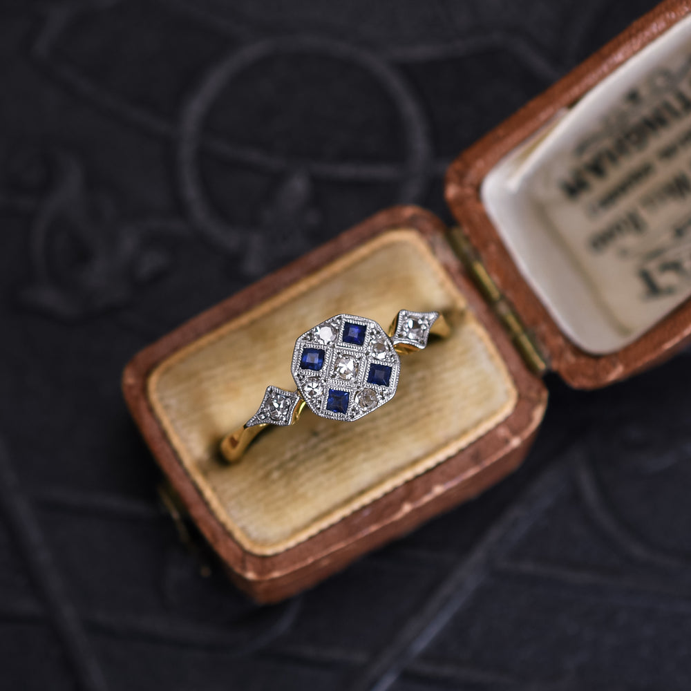 Art Deco Diamond & Sapphire Cluster Ring