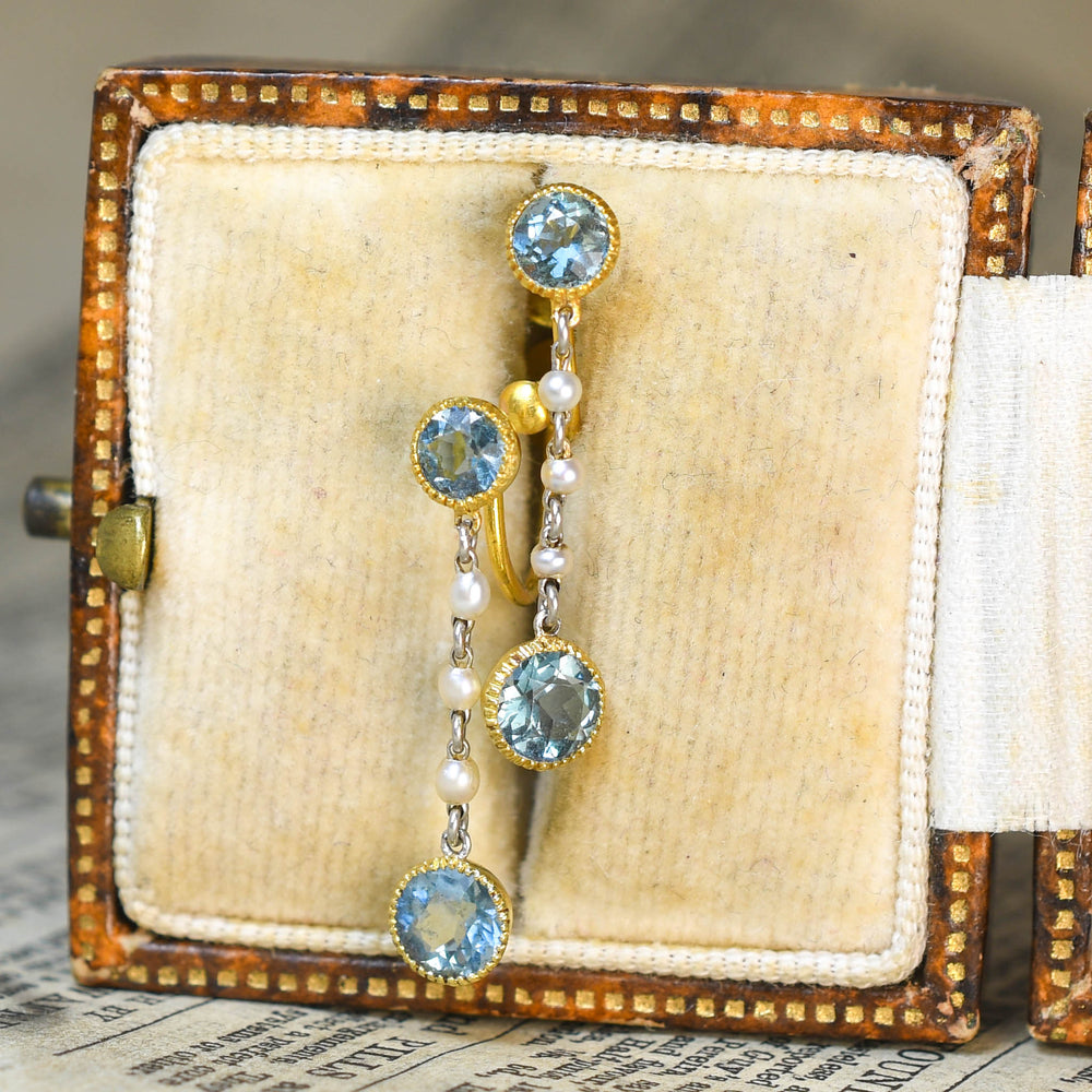 Edwardian Aquamarine & Pearl Drop Earrings