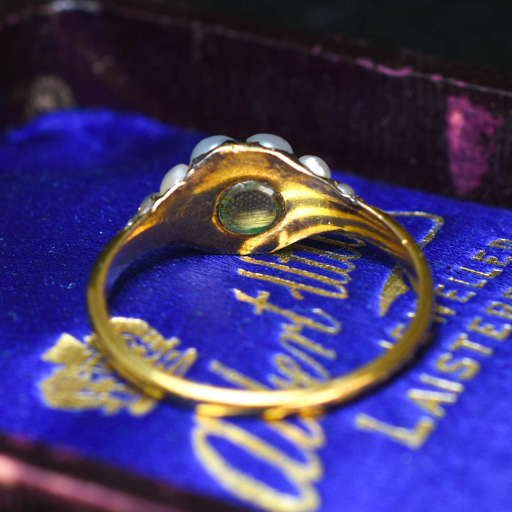 Georgian Emerald & Pearl Cluster Locket Ring