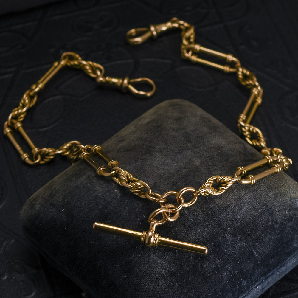 Victorian 18k Gold Fancy Link Double Albert Chain