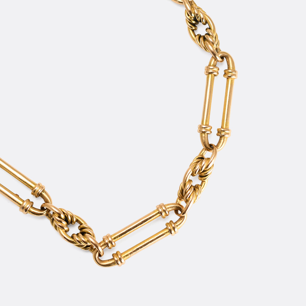 Victorian 18k Gold Fancy Link Double Albert Chain