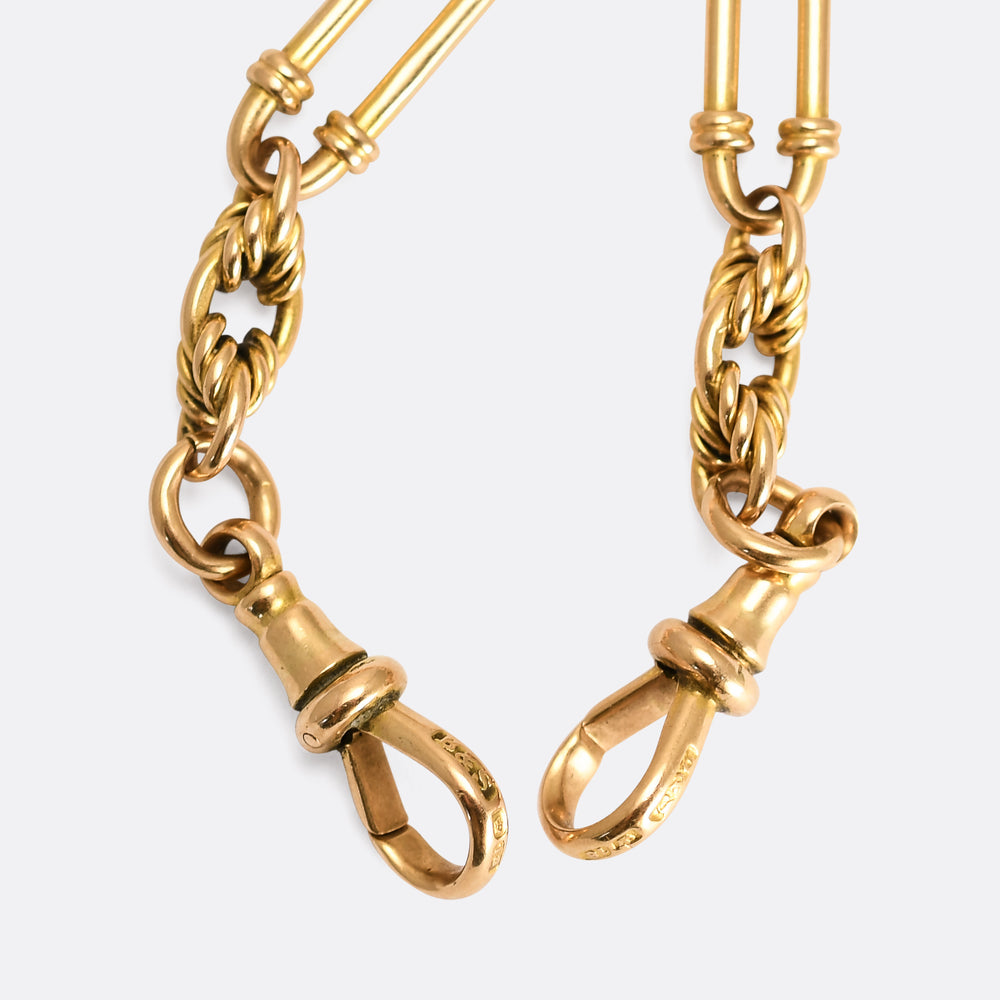 Victorian 18k Gold Fancy Link Double Albert Chain