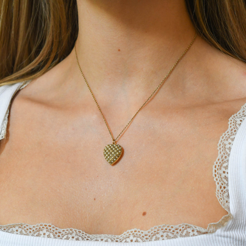 Victorian Pavé Pearl Heart Pendant