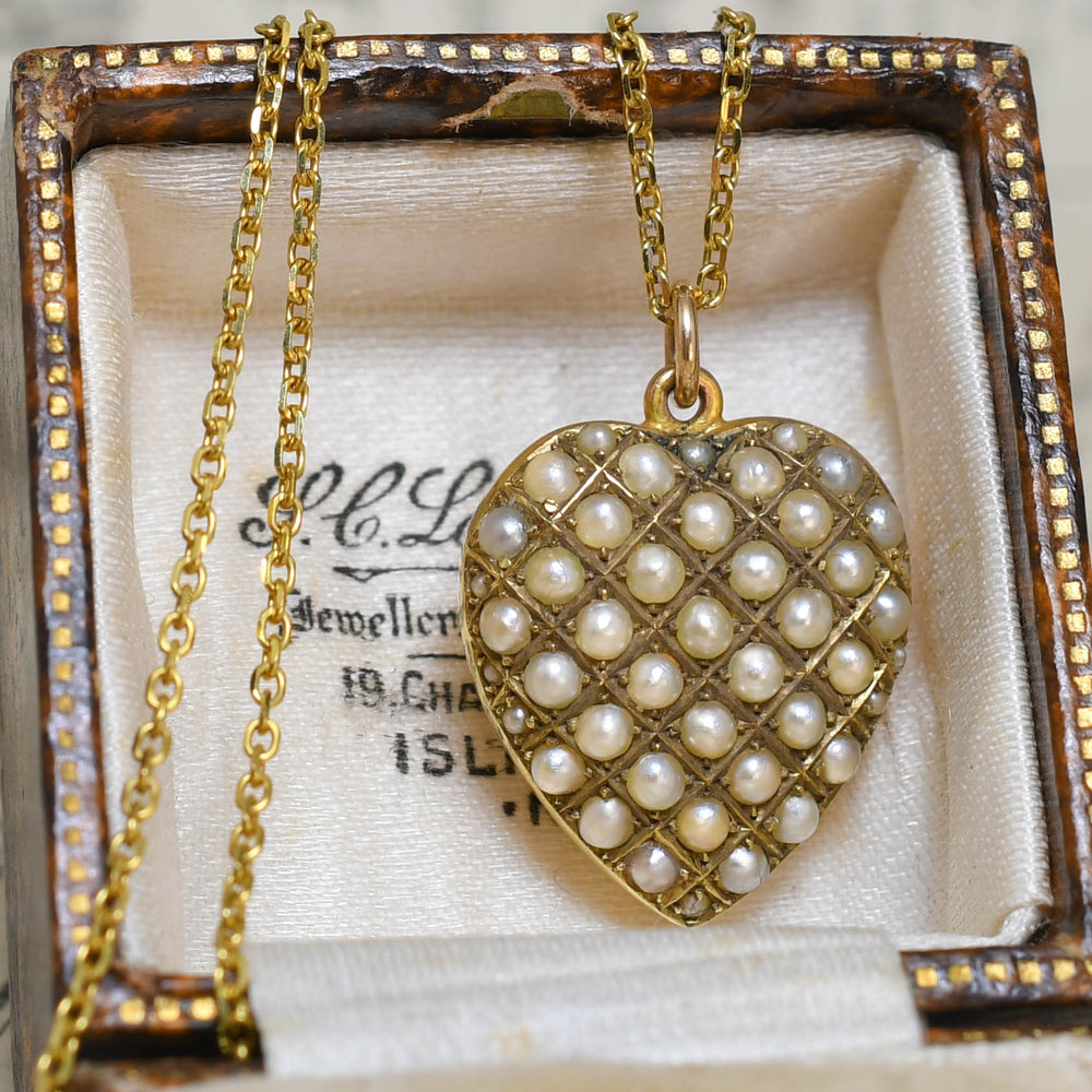 Victorian Pavé Pearl Heart Pendant
