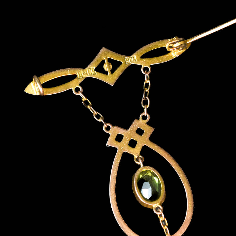 Art Nouveau Peridot, Pearl & Enamel Brooch by Liberty & Co