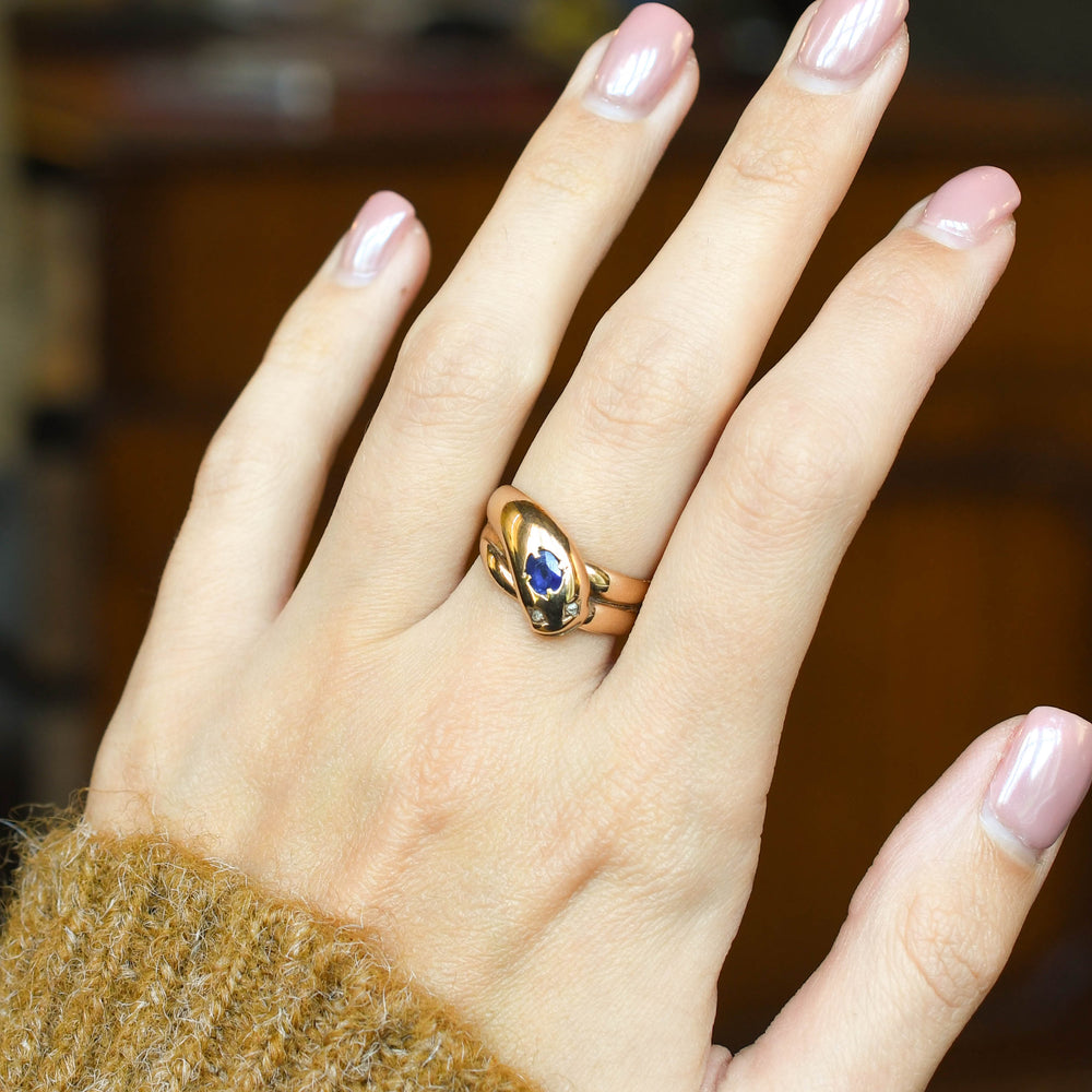Edwardian Sapphire & Rose Cut Diamond Snake Ring
