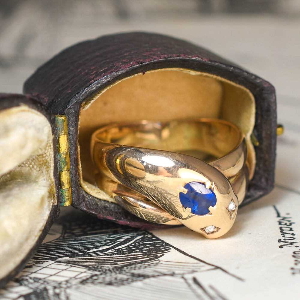 Edwardian Sapphire & Rose Cut Diamond Snake Ring