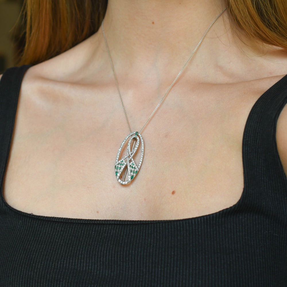 Art Deco Emerald & Diamond Ribbon Openwork Brooch