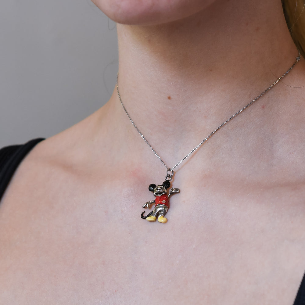 Mid-Century Silver Enamel Mickey Mouse Charm Pendant