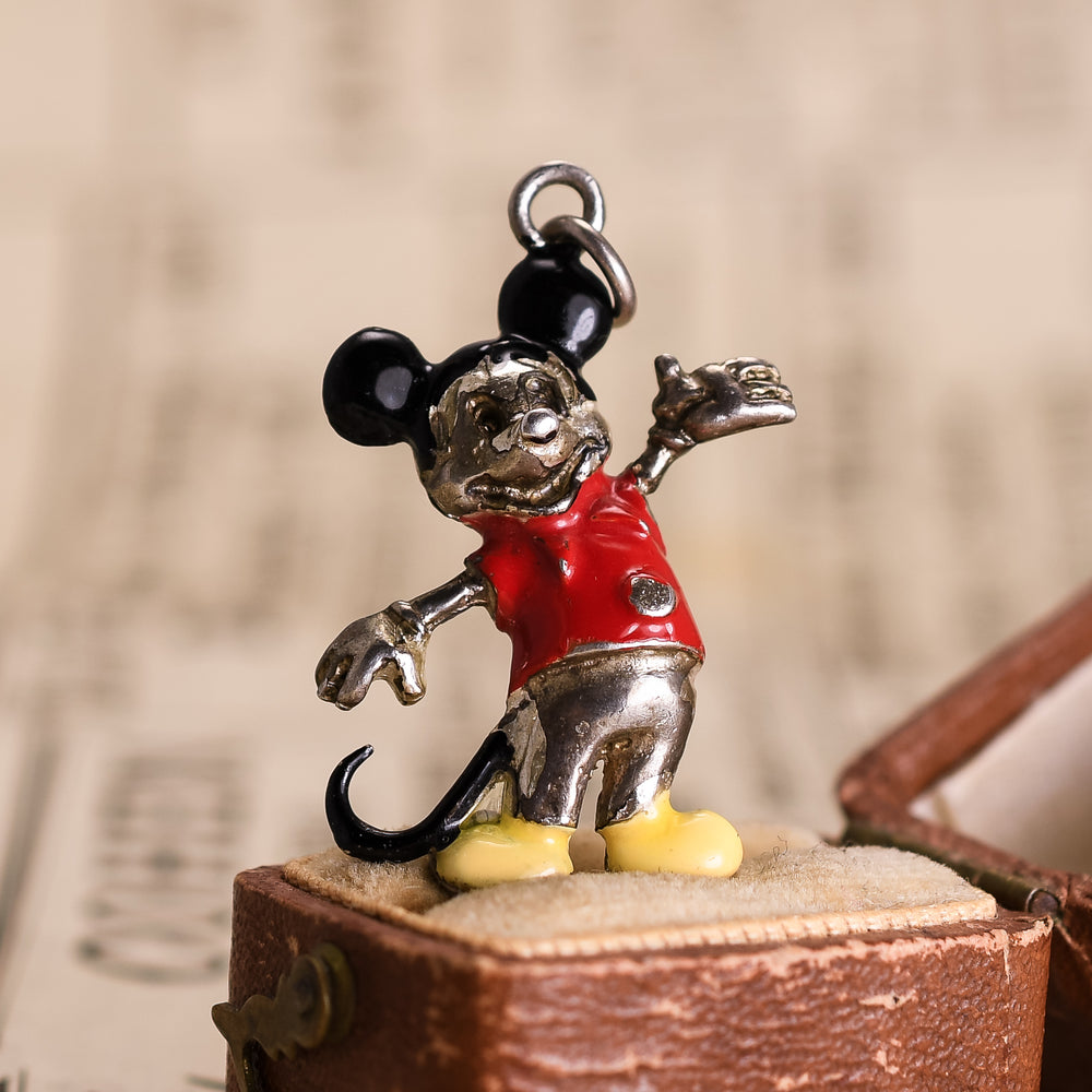 Mid-Century Silver Enamel Mickey Mouse Charm Pendant