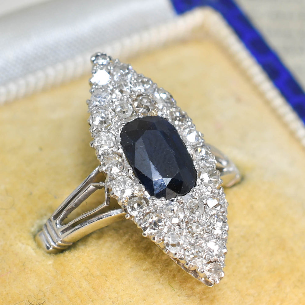 Edwardian Sapphire & Diamond Navette Cluster Ring