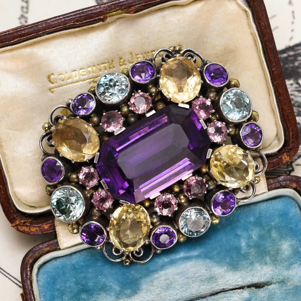 Arts & Crafts Multi-Gem Brooch Attributed to Dorrie Nossiter