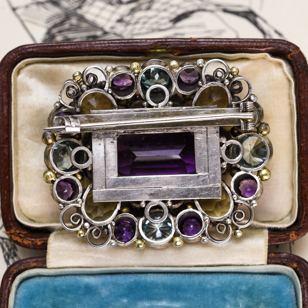 Arts & Crafts Multi-Gem Brooch Attributed to Dorrie Nossiter