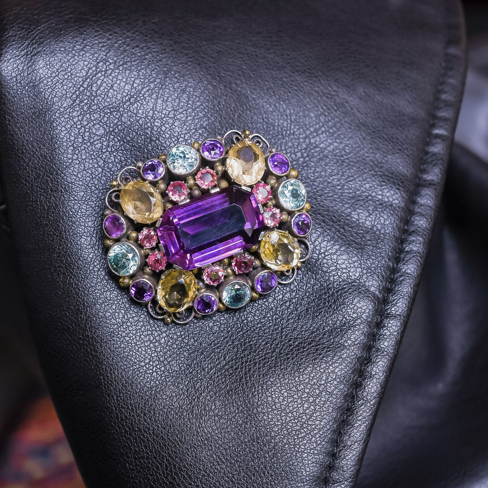 Arts & Crafts Multi-Gem Brooch Attributed to Dorrie Nossiter