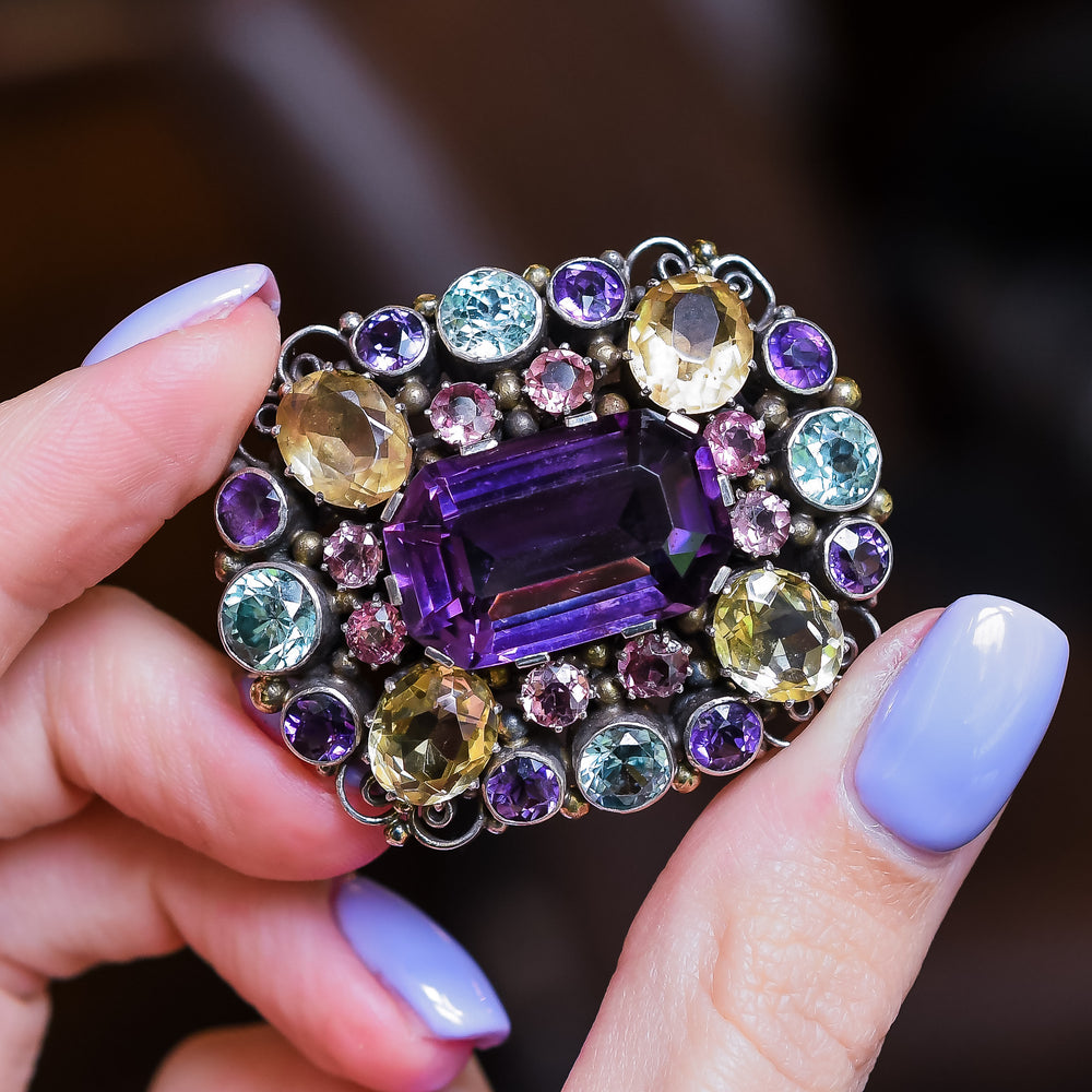 Arts & Crafts Multi-Gem Brooch Attributed to Dorrie Nossiter