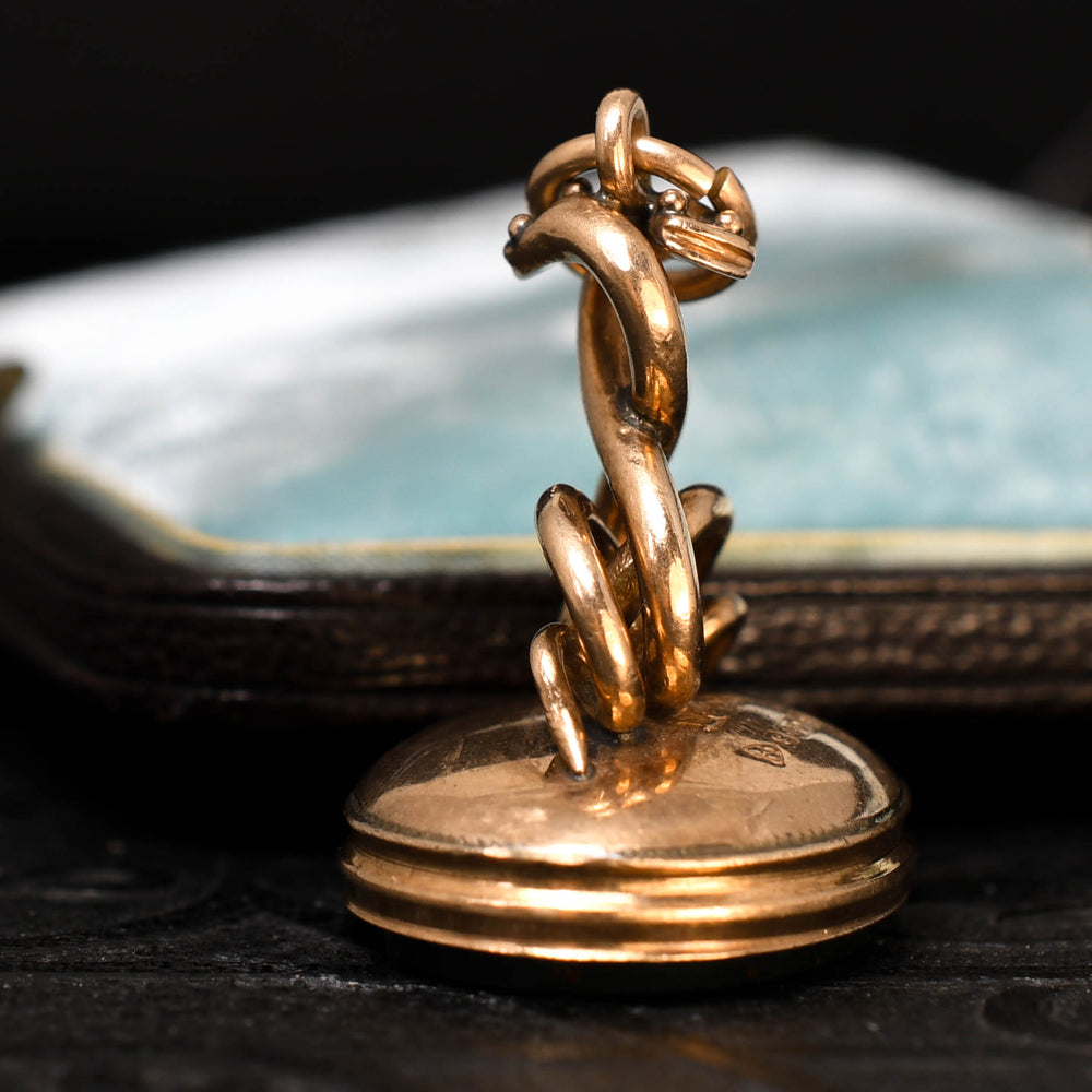 Edwardian Bloodstone Double Snake Fob