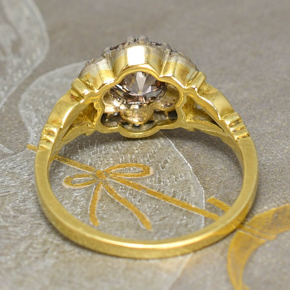 Victorian 1.3ct Old Cut Diamond Flower Cluster Ring