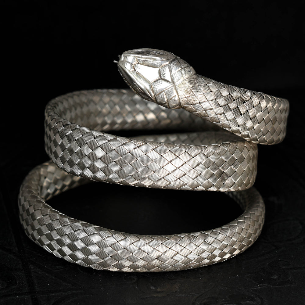 Art Deco Silver Coiled Snake Bangle