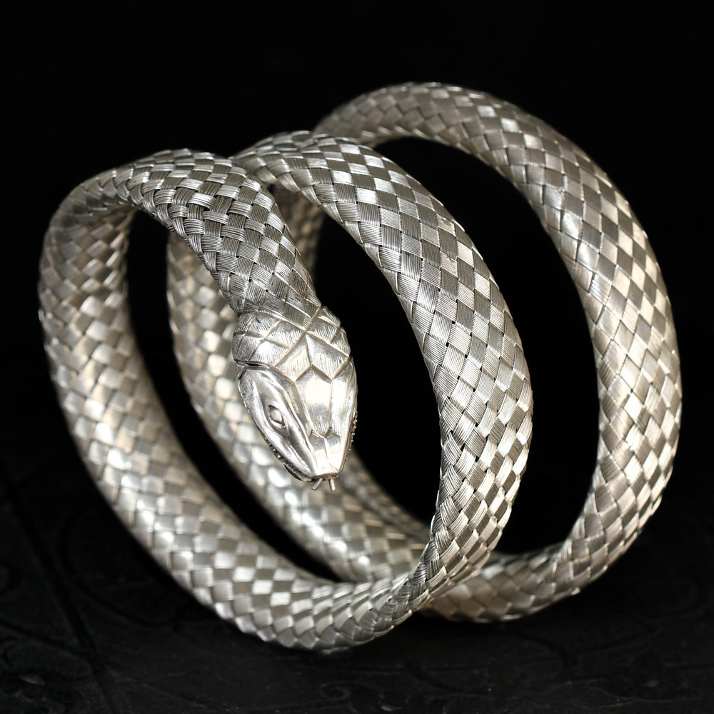Art Deco Silver Coiled Snake Bangle