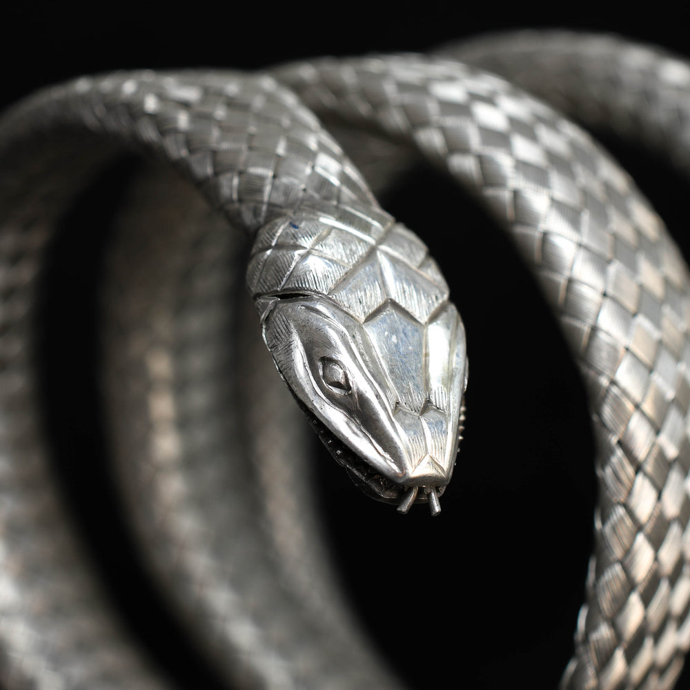 Art Deco Silver Coiled Snake Bangle