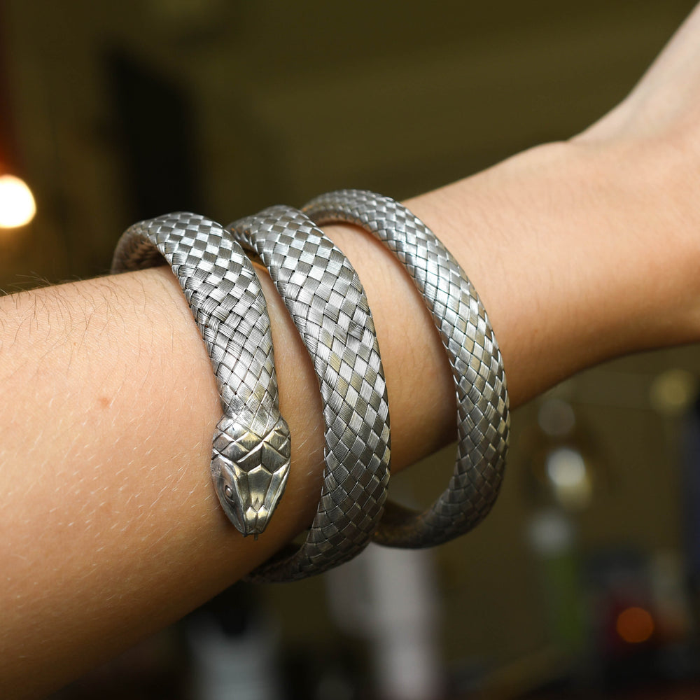 Art Deco Silver Coiled Snake Bangle