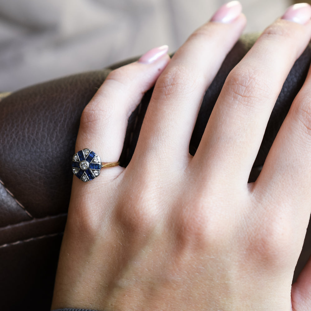 Art Deco Diamond & Sapphire Cluster Ring