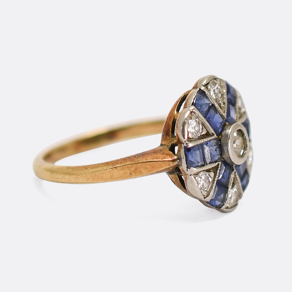 Art Deco Diamond & Sapphire Cluster Ring