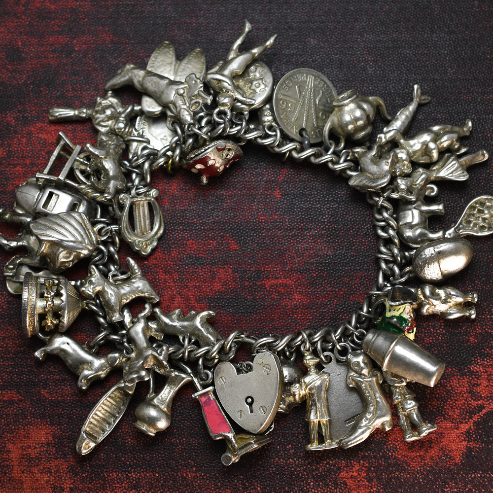 Vintage Fully Loaded Silver Charm Bracelet