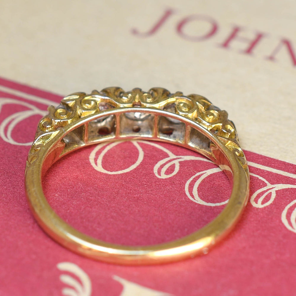 Victorian Carved Diamond 5-Stone Ring