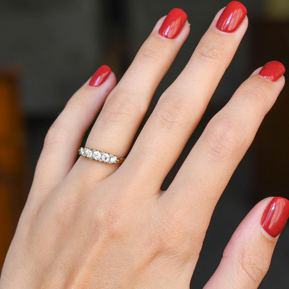 Victorian Carved Diamond 5-Stone Ring